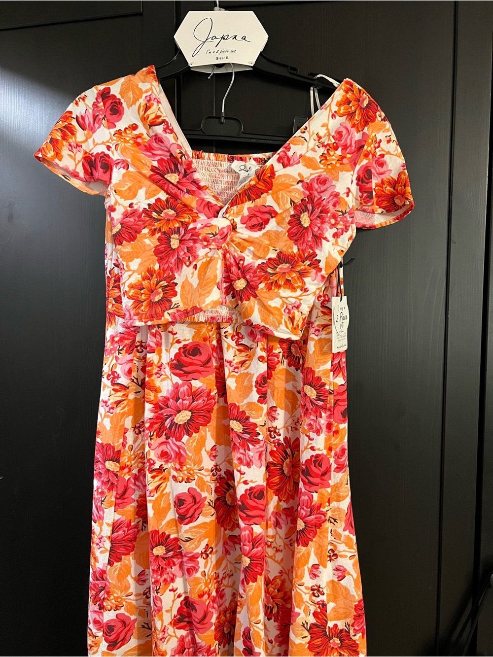 Japna Pink & Orange Floral Smocked Skirt Set - Picture 2 of 16